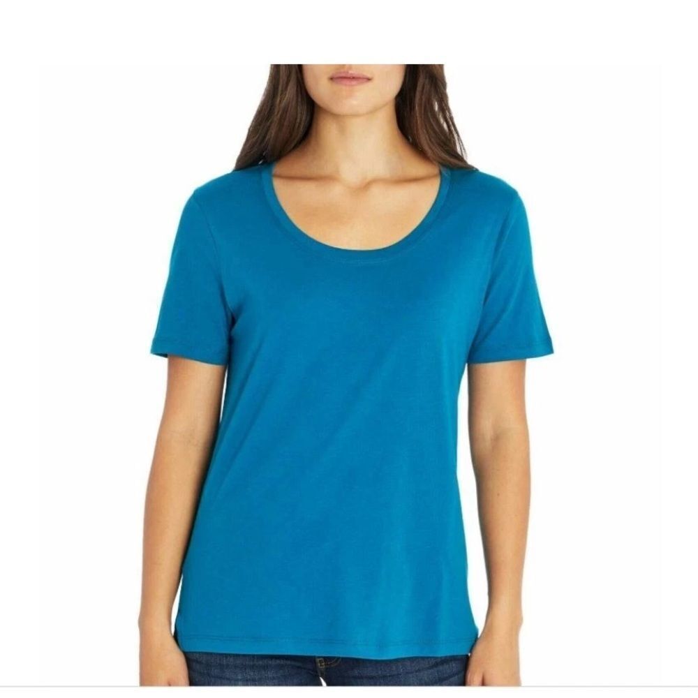 NWT Women's Eddie Bauer Scoop Neck Peacock Blue T-shirt 60% cotton 40% modal